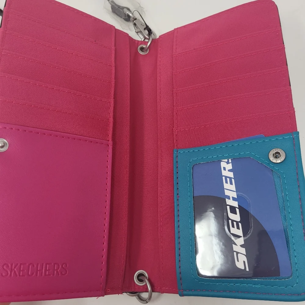 Skechers‎ Crossbody Detachable Straps Credit Card Holder Zip Pouch New Black